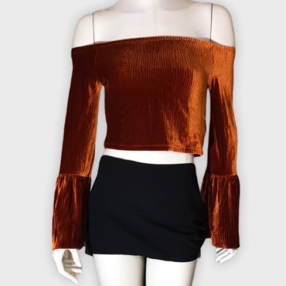 Sleeveless Orange Rust Ribbed Top by Forever 21 Sz M Knit Off the Shoulder Crop